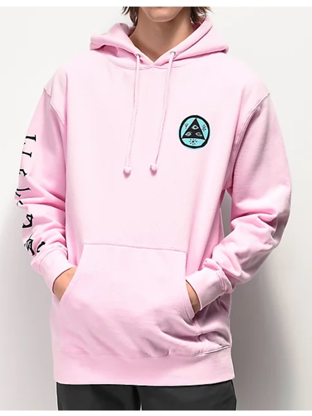 Welcome Sloth Pink Men's Pink Pullover Hoodie with Graphic Chest Patch